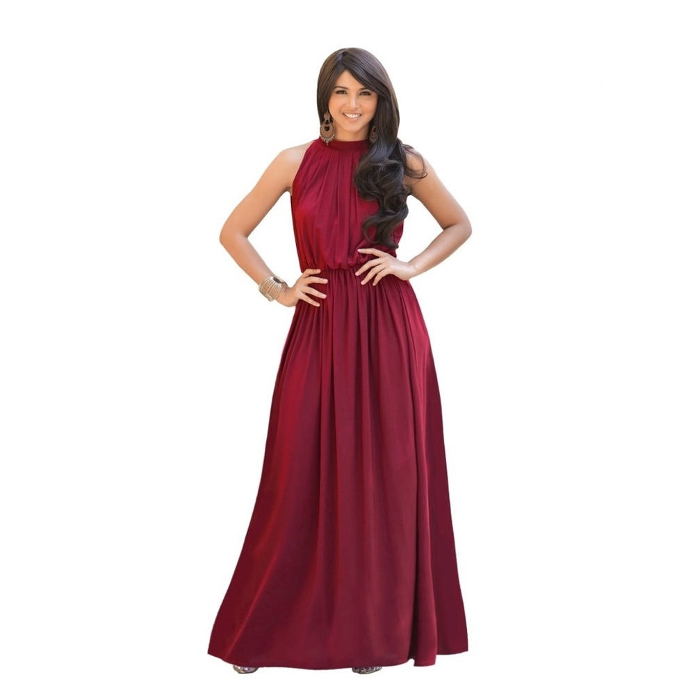 Red KOH KOH Sleeveless Floor Length Bridesmaid Cocktail Evening Sexy Halter Gown